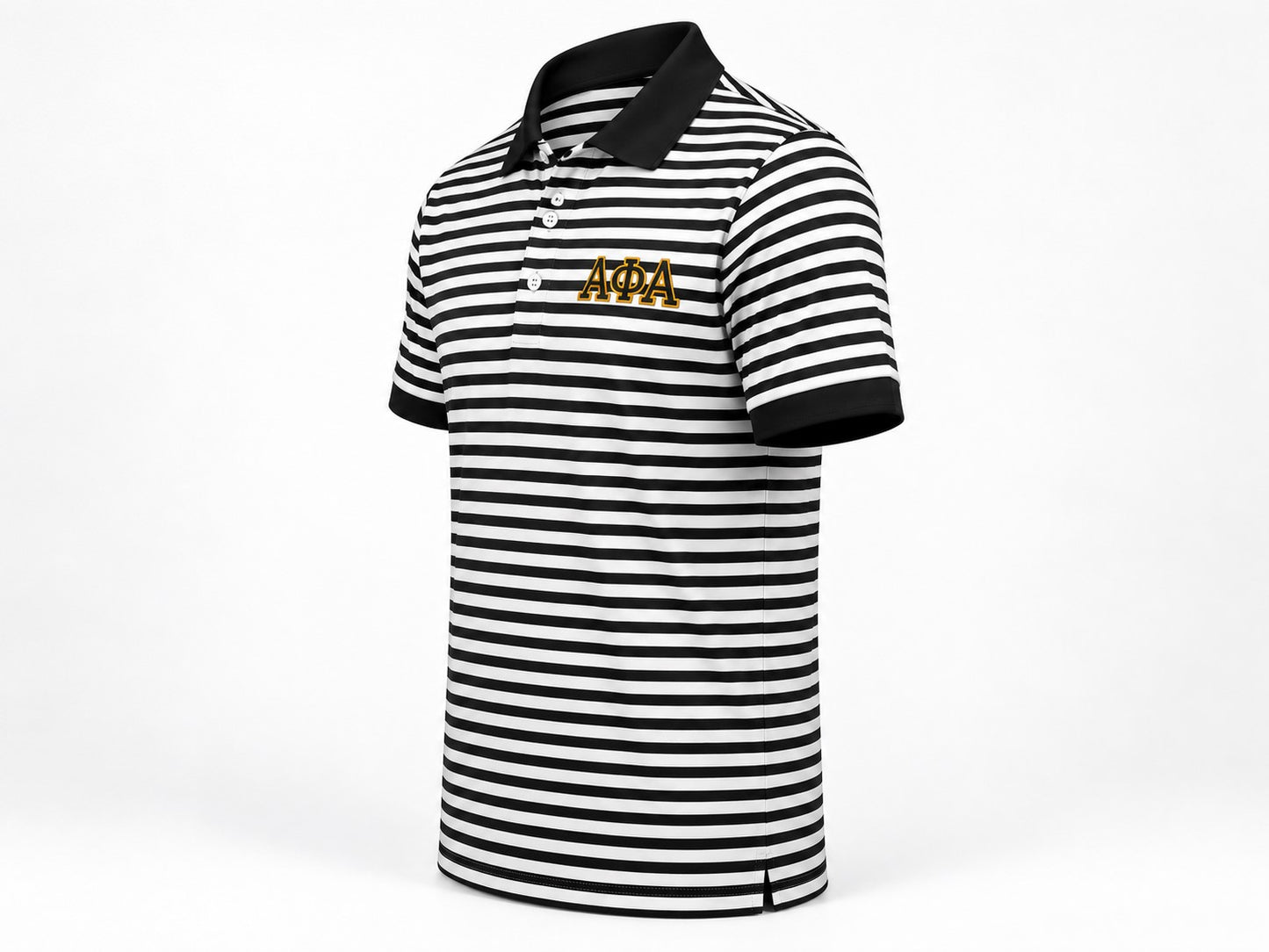 
                  
                    Alpha Phi Alpha Black and White Stripe Polo
                  
                