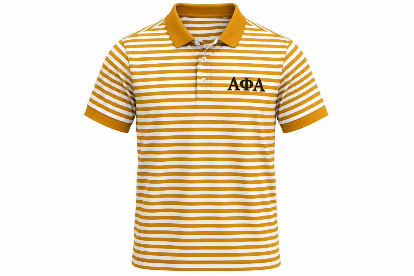 
                  
                    Alpha Phi Alpha Gold and White Stripe Polo
                  
                