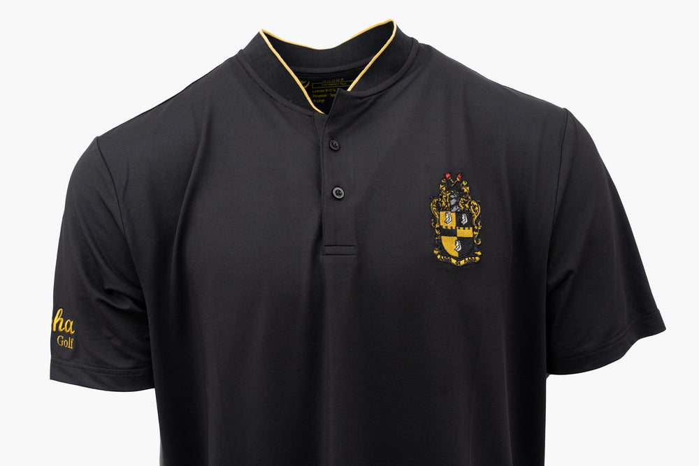 
                  
                    Alpha Phi Alpha Collarless Shirt Black with Gold Trim
                  
                