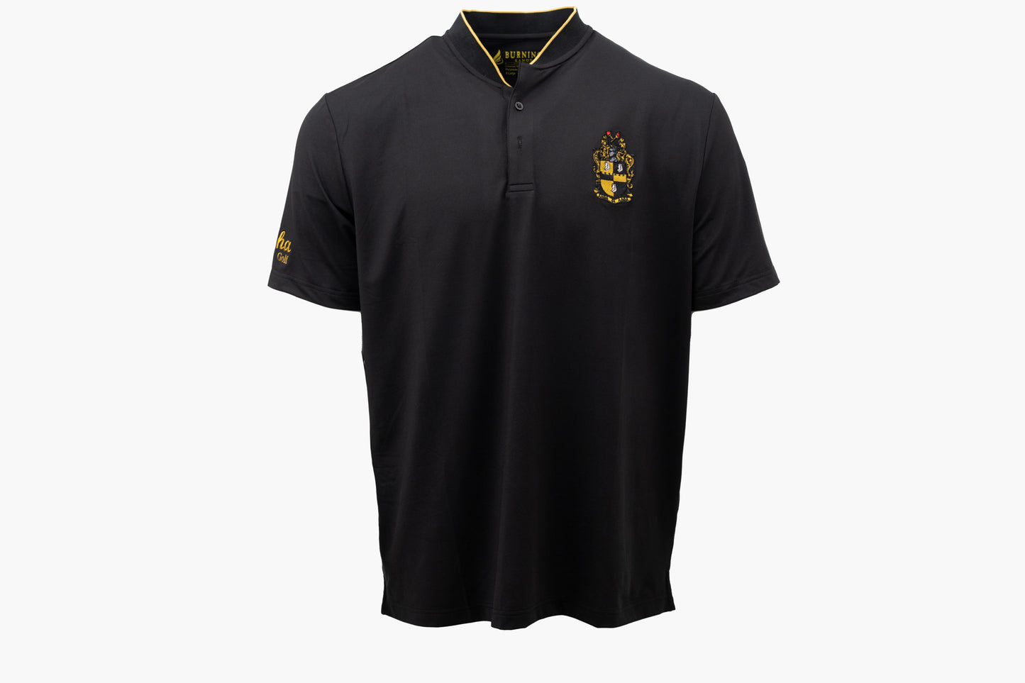 
                  
                    Alpha Phi Alpha Collarless Shirt Black with Gold Trim
                  
                
