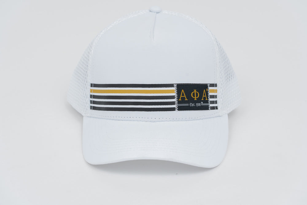Alpha White w Strips Golf Hat